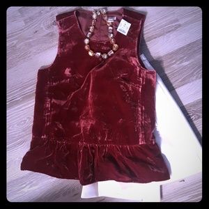 Crimson-red drapery, velvet, peplum top